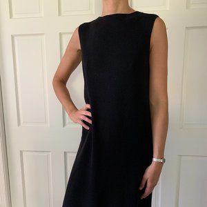 Eileen Fisher black sleeveless wool shift dress knee-length office fall winter